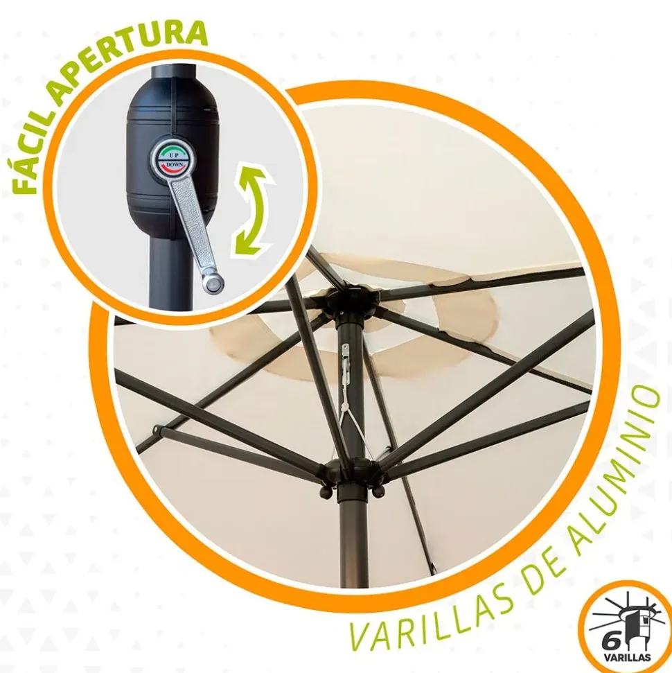 Aktive Parasol hexagonal con protección UV y mástil Aluminio 270 cm 38 mm 240 cm