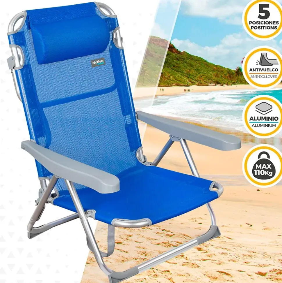 Aktive Silla de Playa Alta Textil 62x60x90 cm