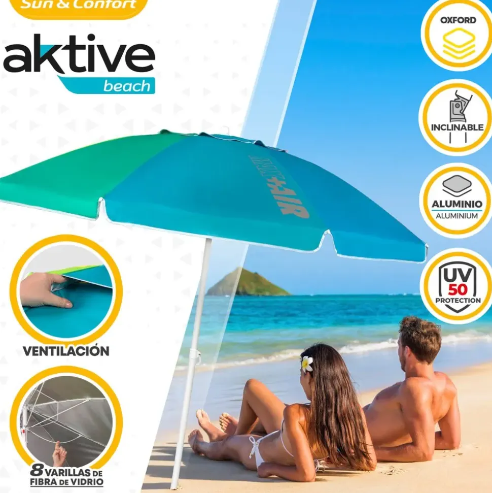 Aktive Sombrilla de Playa con Ventilación Superior Protección UV50 200 cm