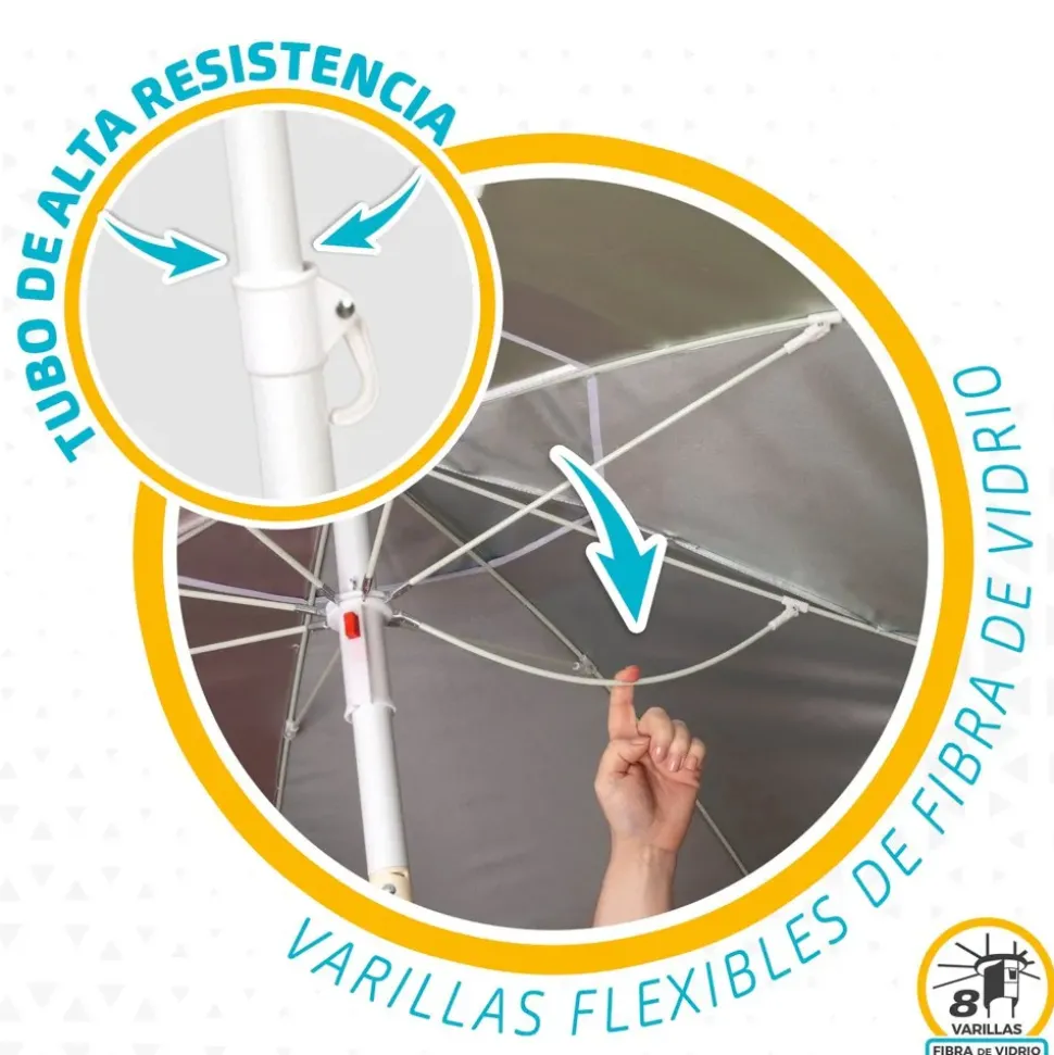 Aktive Sombrilla de Playa con Ventilación Superior Protección UV50 200 cm