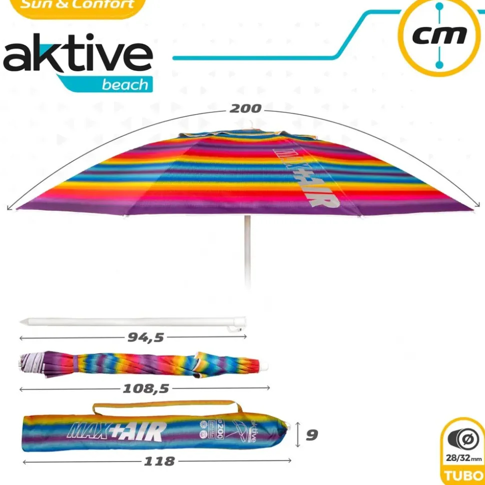 Aktive Sombrilla de Playa con Ventilación y Protección UV50 200 cm