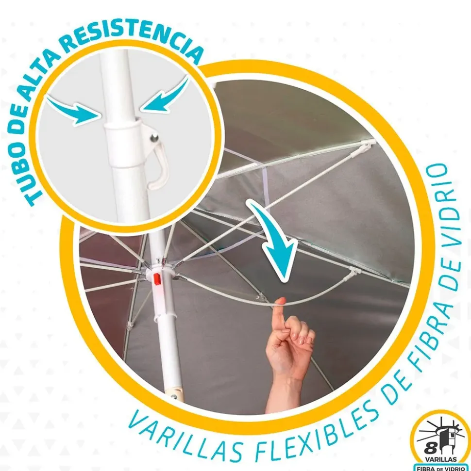 Aktive Sombrilla de playa resistente al viento con protección UV50 220 cm
