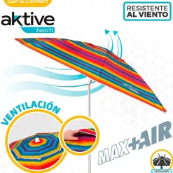 Aktive Sombrilla de playa Sun&Confort Ø resistente al viento UV50 con mástil inclinable 220cm