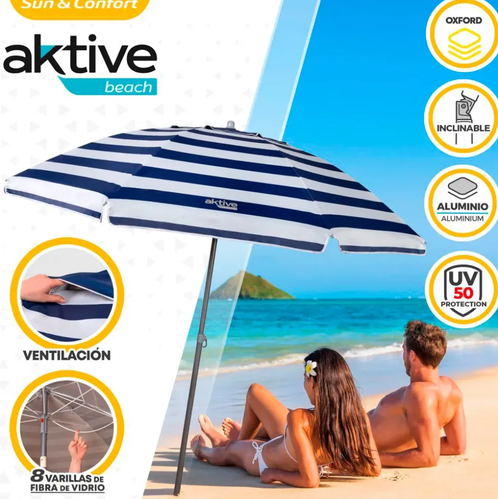 Aktive Sombrilla de playa Windbreaker Beach Umbrella 8 Rods 220 Cm Marine