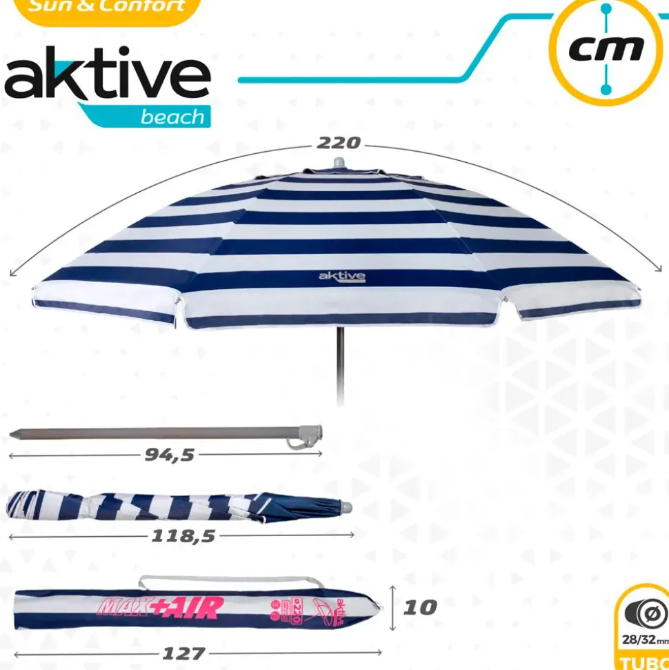 Aktive Sombrilla de playa Windbreaker Beach Umbrella 8 Rods 220 Cm Marine