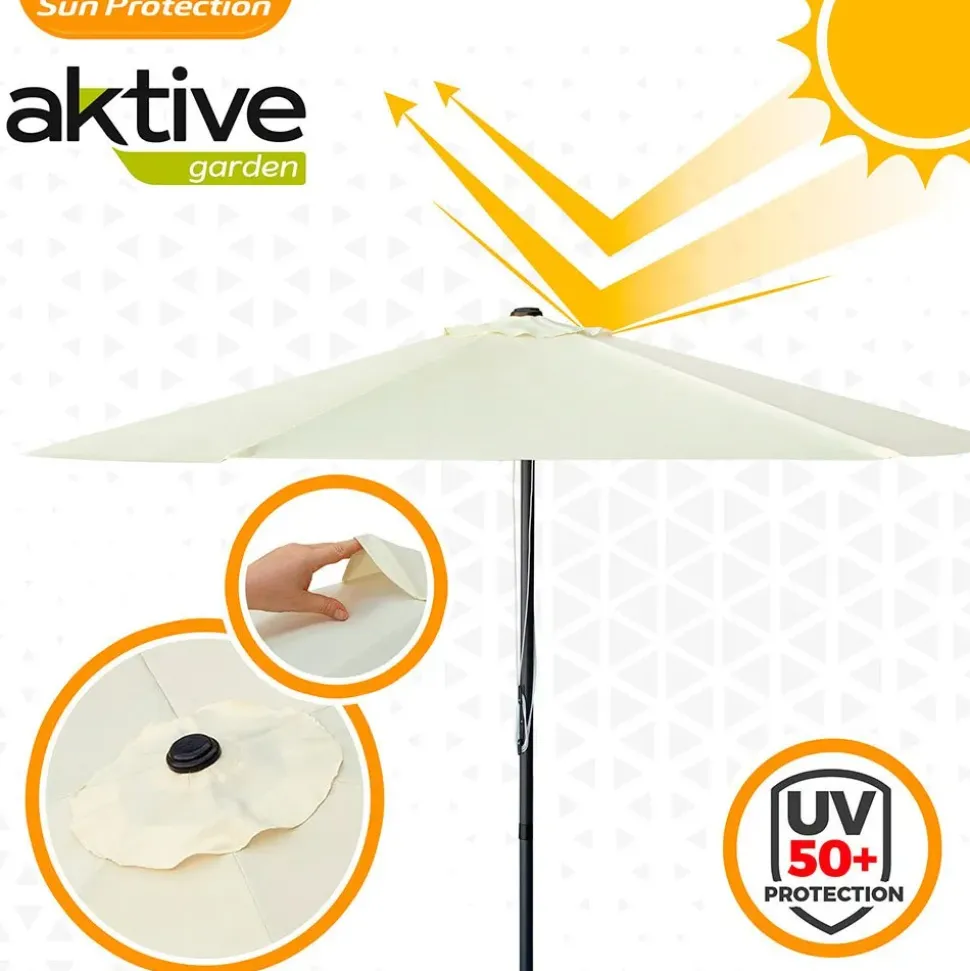 Aktive Sombrilla hexagonal con protección UV y sistema de doble polea Aluminio 270 cm 38 mm 240 cm