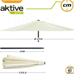 Aktive Sombrilla hexagonal con protección UV y sistema de doble polea Aluminio 270 cm 38 mm 240 cm
