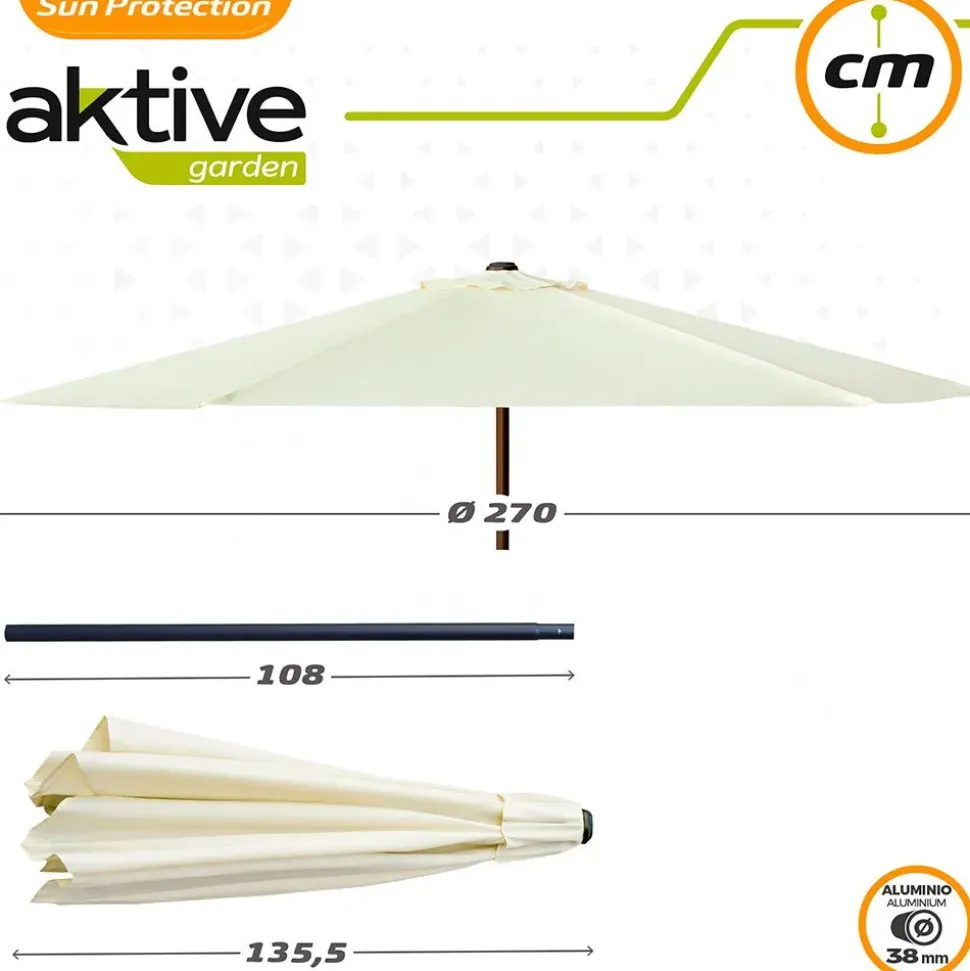 Aktive Sombrilla hexagonal con protección UV y sistema de doble polea Aluminio 270 cm 38 mm 240 cm