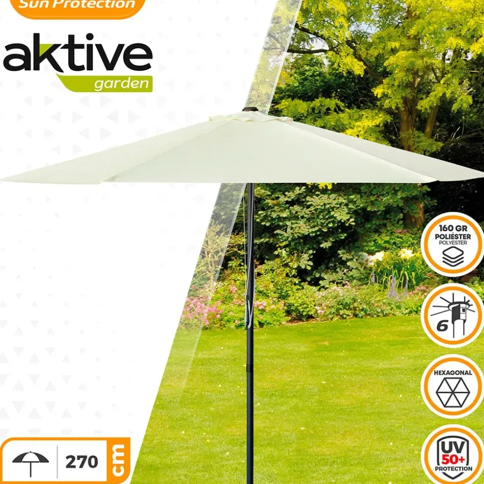 Aktive Sombrilla hexagonal con protección UV y sistema de doble polea Aluminio 270 cm 38 mm 240 cm