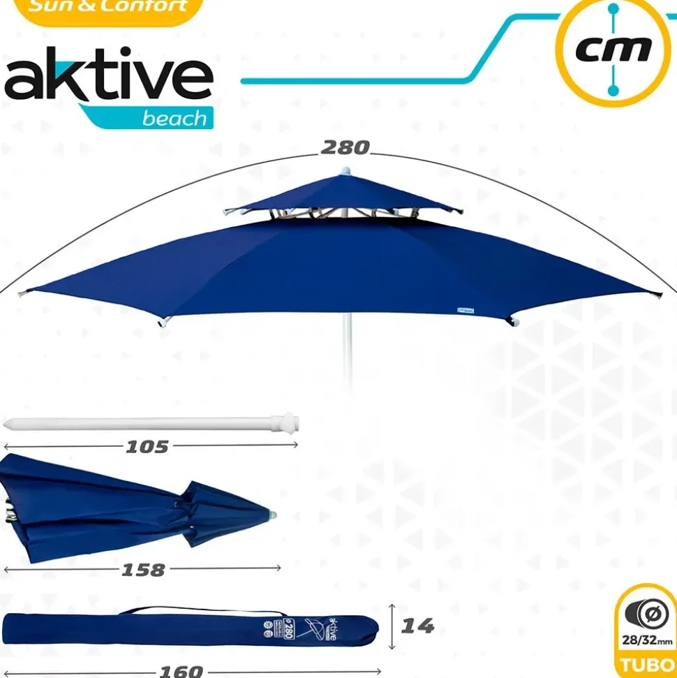 Aktive Sombrilla octogonal con poste de metal doble techo y protección UV30 280 cm
