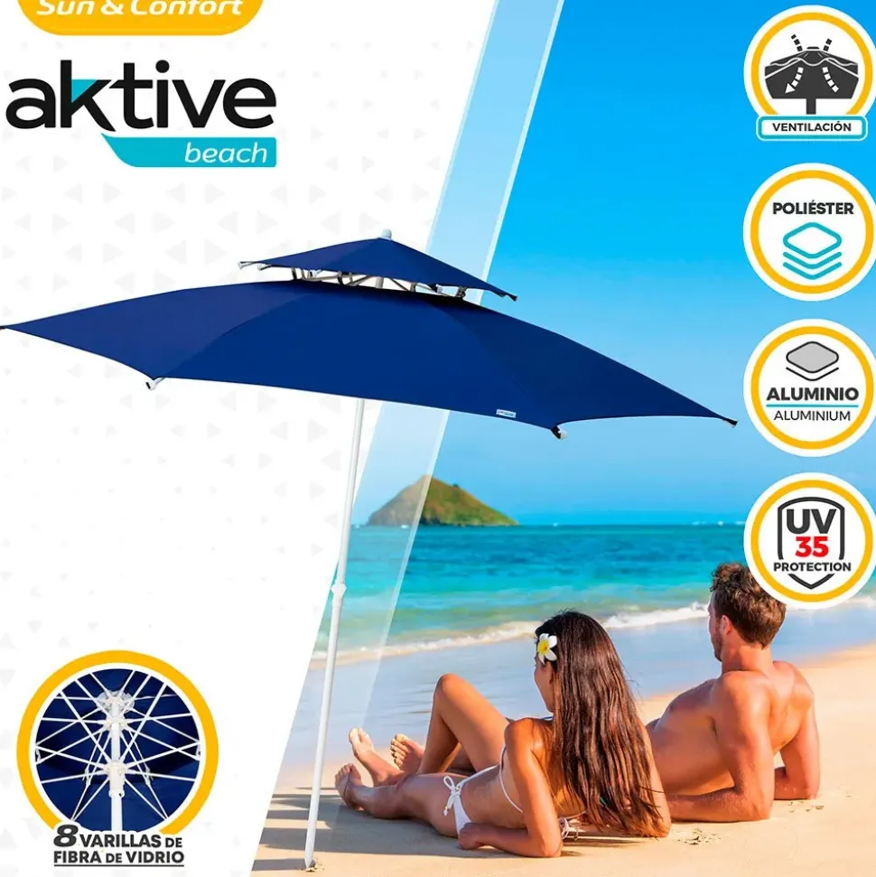 Aktive Sombrilla octogonal con poste de metal doble techo y protección UV30 280 cm