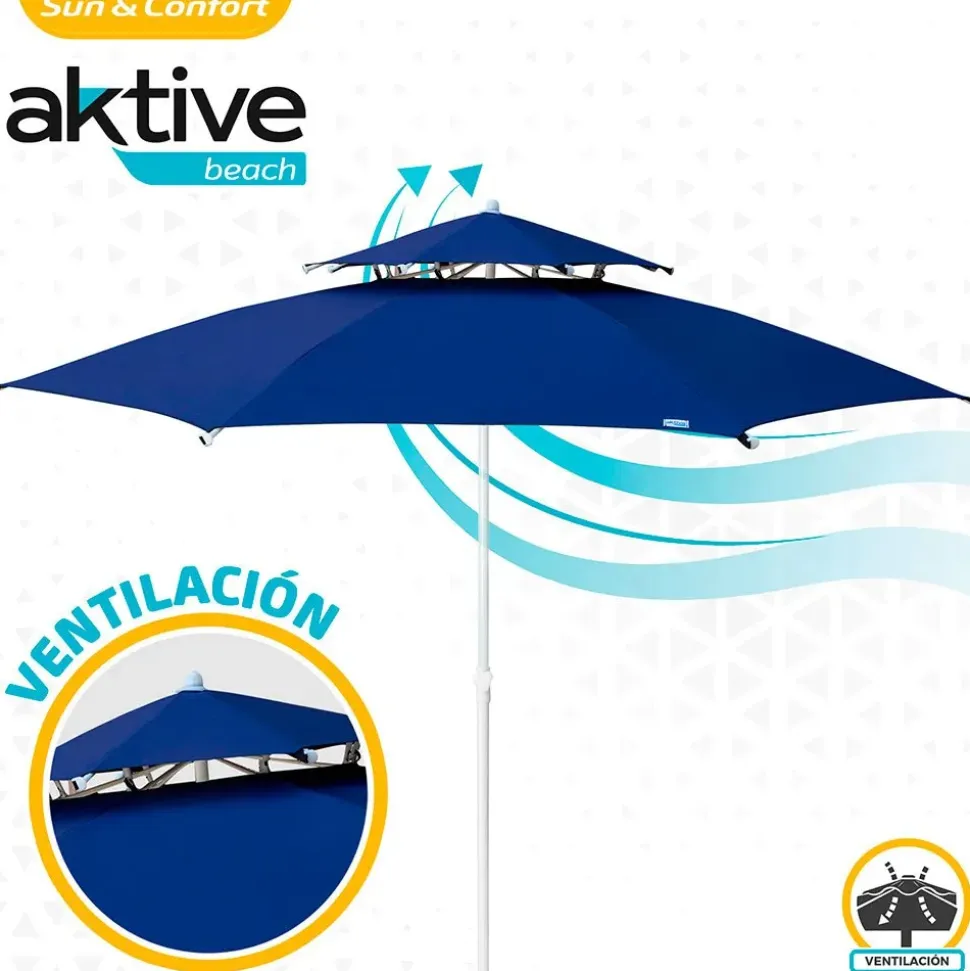 Aktive Sombrilla octogonal con poste de metal doble techo y protección UV30 280 cm