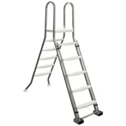 Astralpool Peldaños de escalera de seguridad AISI-Ø43 con plataforma para piscinas elevadas 2x3 304L 1m