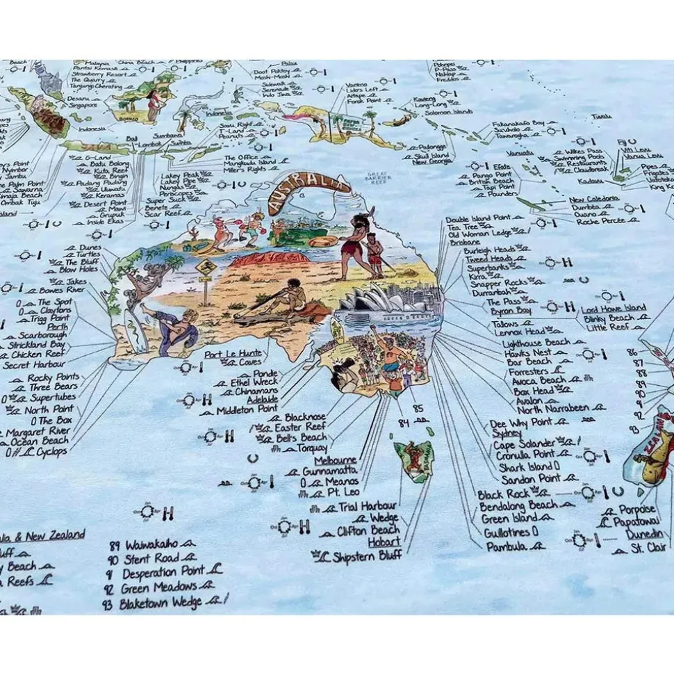 Awesome Maps Toalla Mapa de Surf Mejores Playas de Surf del Mundo Edición Original a Color