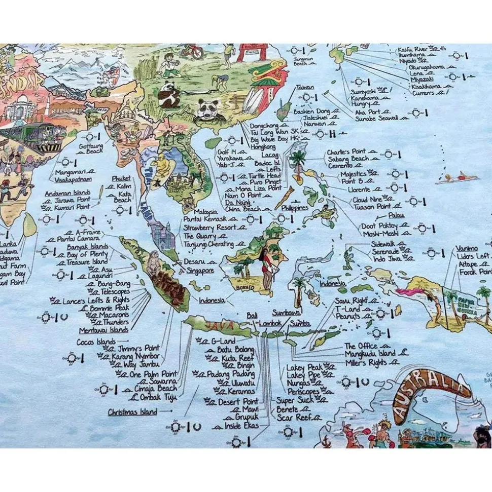 Awesome Maps Toalla Mapa de Surf Mejores Playas de Surf del Mundo Edición Original a Color