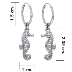 Dive Silver Pendientes Celtic Seahorse Hoop