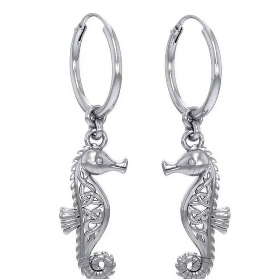 Dive Silver Pendientes Celtic Seahorse Hoop