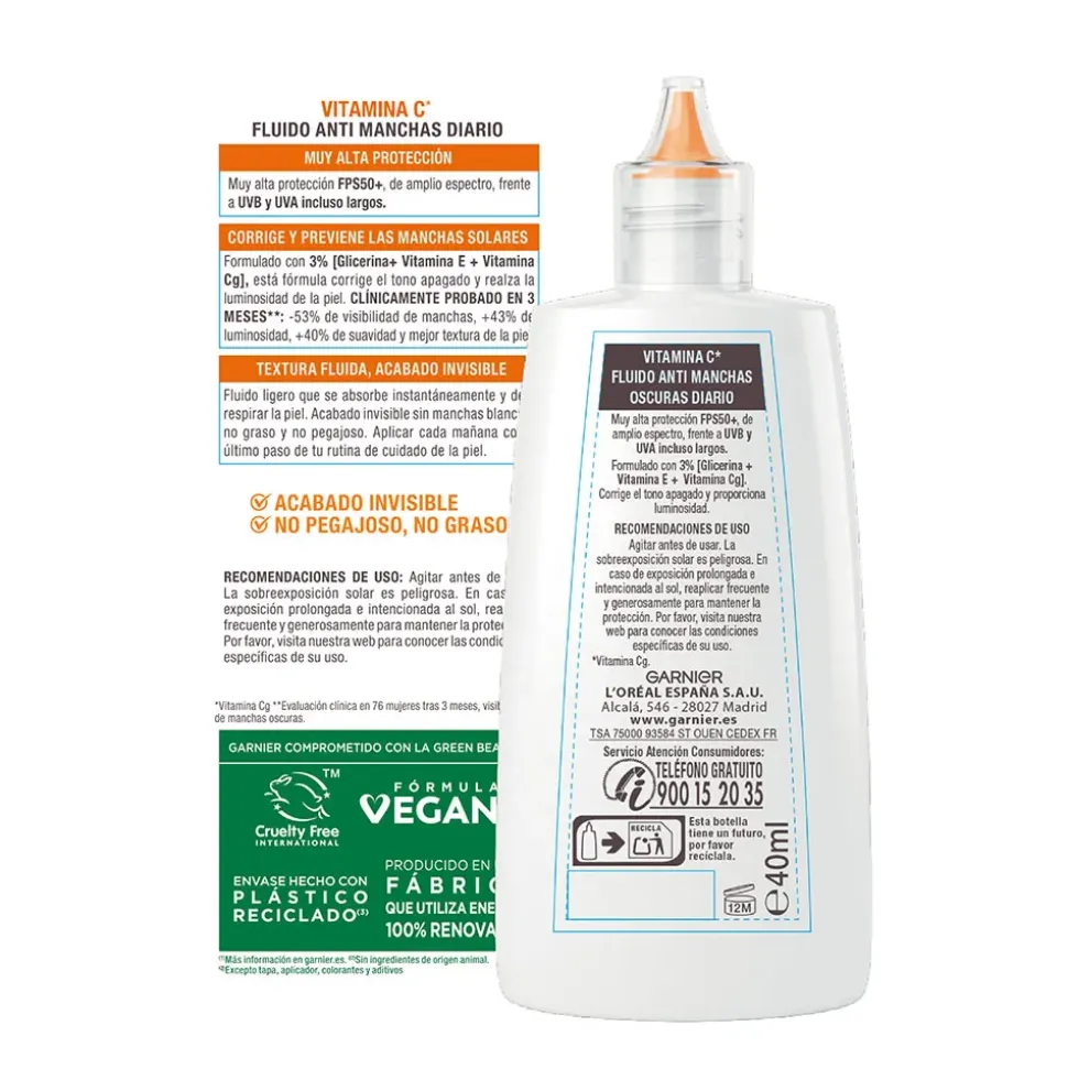 Garnier Protector Facial Fluido con Vitamina C SPF50 B40ml B43 de Shaka