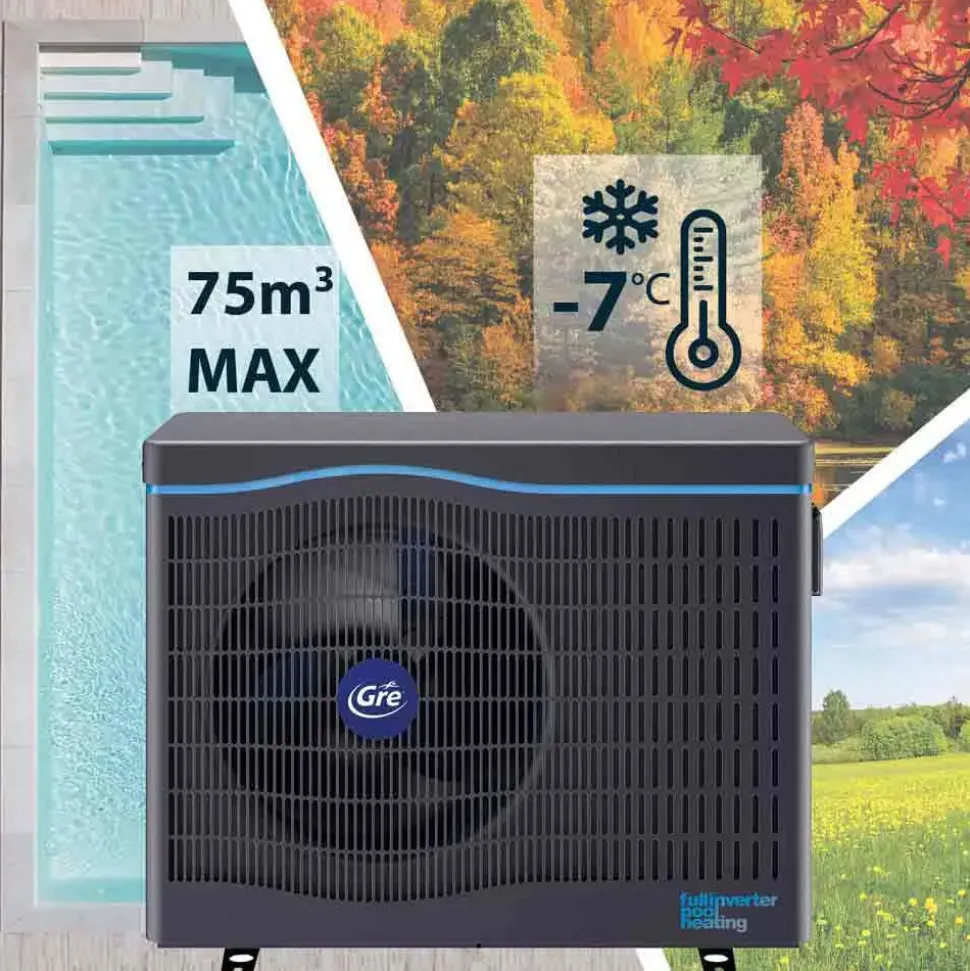 Gre Bomba de calor inverter 75 m³ 230 V Ø50mm 13Kw