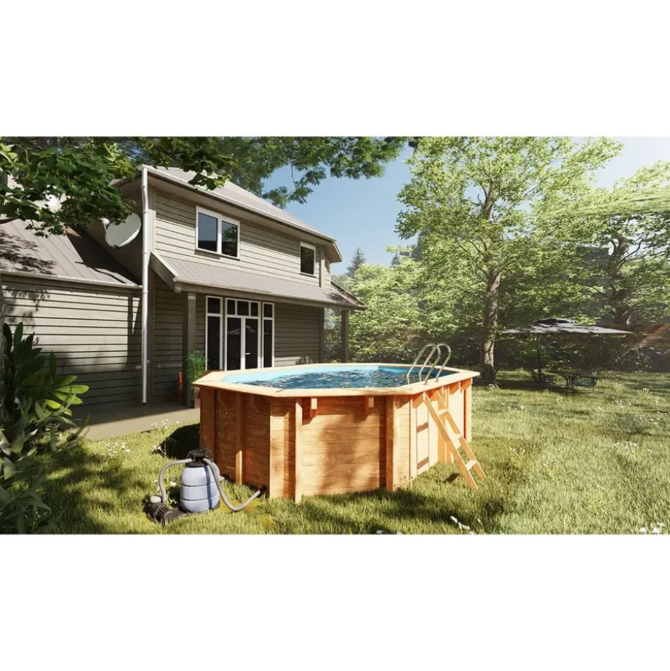 Gre Revestimiento de piscina de madera Canelle 2 Oval Reacondicionado