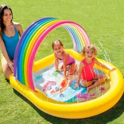 Intex Niños del arcoíris con dosel y piscina de aspersores