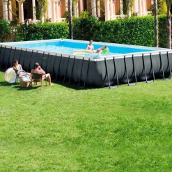 Intex Piscina rectangular con marco sobre el suelo Acero Ultra XTR 975x488x132 cm