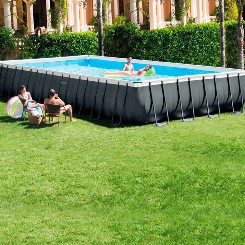 Intex Piscina rectangular con marco sobre el suelo Acero Ultra XTR 975x488x132 cm