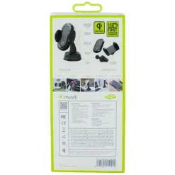 Muvit Soporte Móvil para Coche con Cargador Inalámbrico Qi 5W/7.5W para Salpicadero/Parabrisas/Rejilla de Ventilación 2A 10W