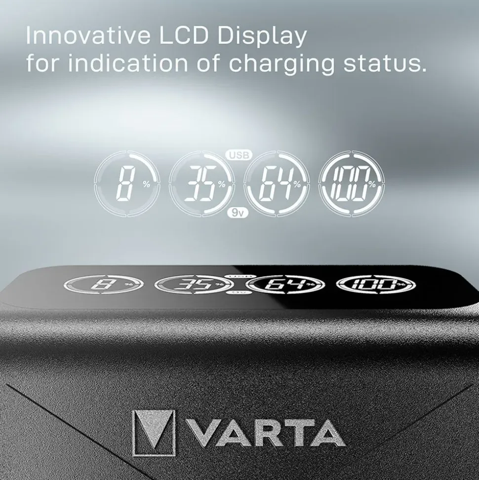 Varta Cargador LCD Pug+ con 4 pilas AA de 2100 mAh